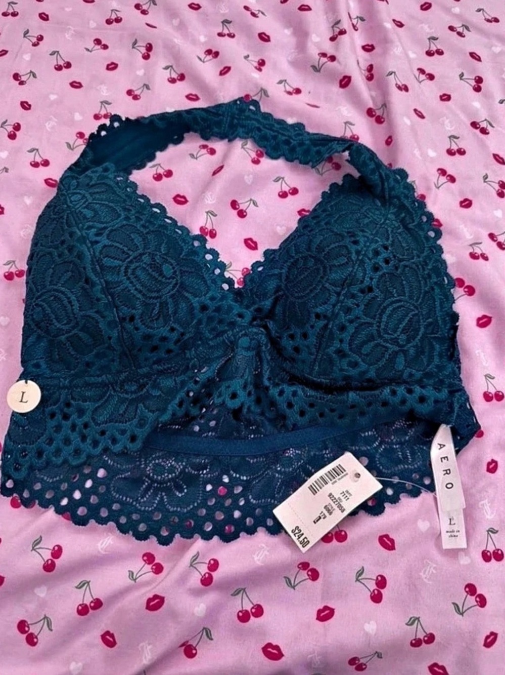 AERO Lace Bralette in Blue Size Large NWT